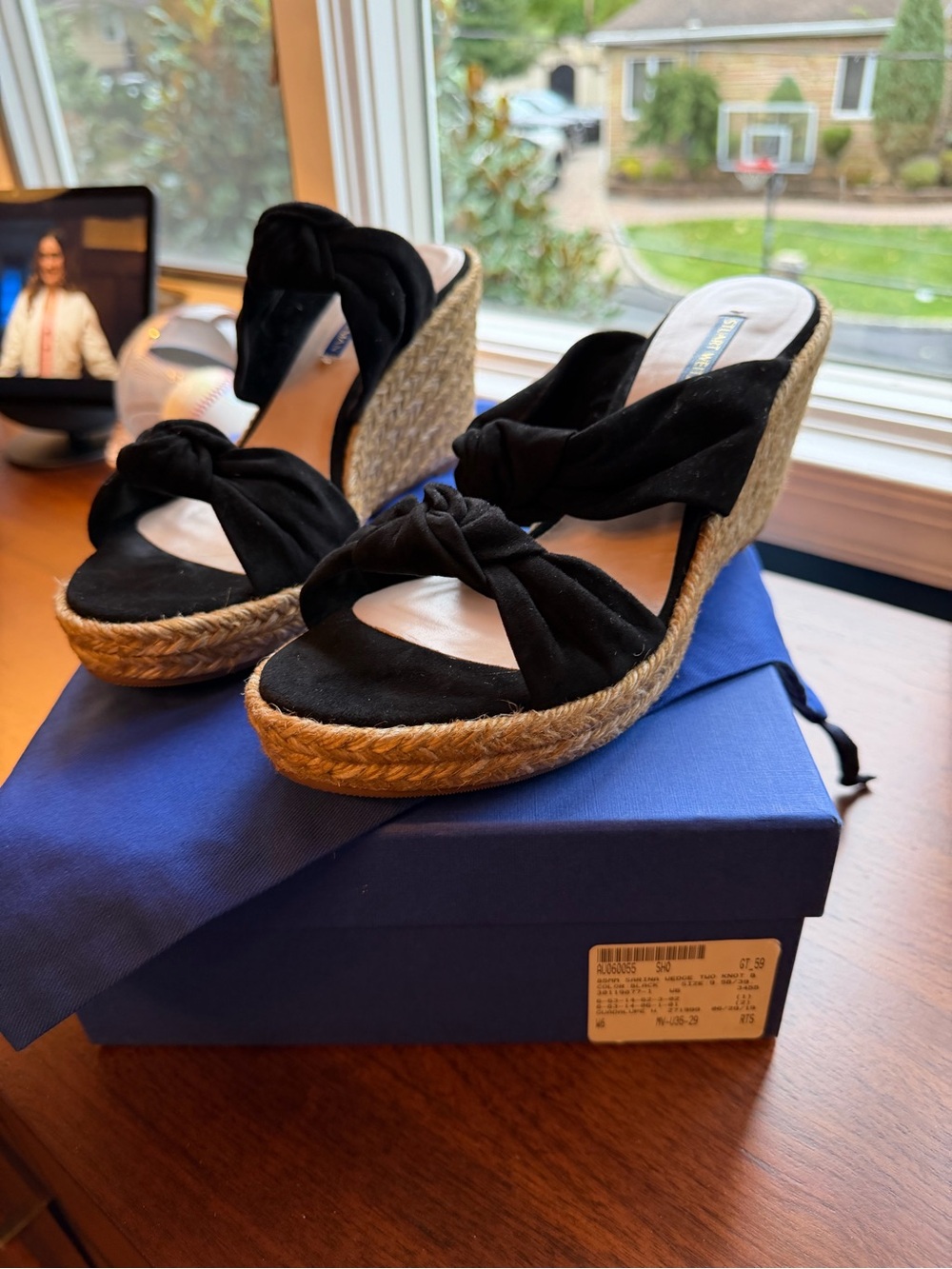 Stuart Weitzman Black Knotted Espadrille Wedge Sandals